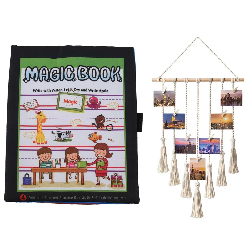 

Magic Water Drawing Book, Coloring Book Doodle Magic Pen Animals Painting With Hanging Photo Display