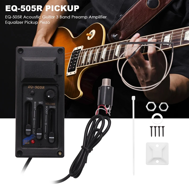 

EQ-505R Acoustic Guitar 3 Band Preamp Amplifier Equalizer Pickup Piezo