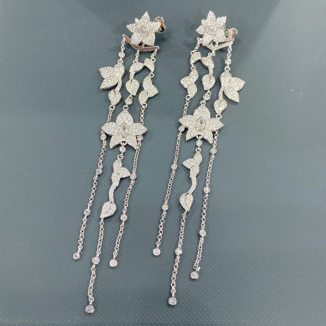 Роскошные цветочные серьги с длинными кистями для женщин на свадьбу с кубическим цирконием CZ Бриллиантовые элегантные хрустальные серьги Zk35.