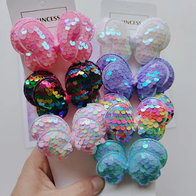2pcs New Sequin double-deck butterfly hairpin Cute Baby Girl hair clip Kids accessories Children headdress Factory Price - купить по