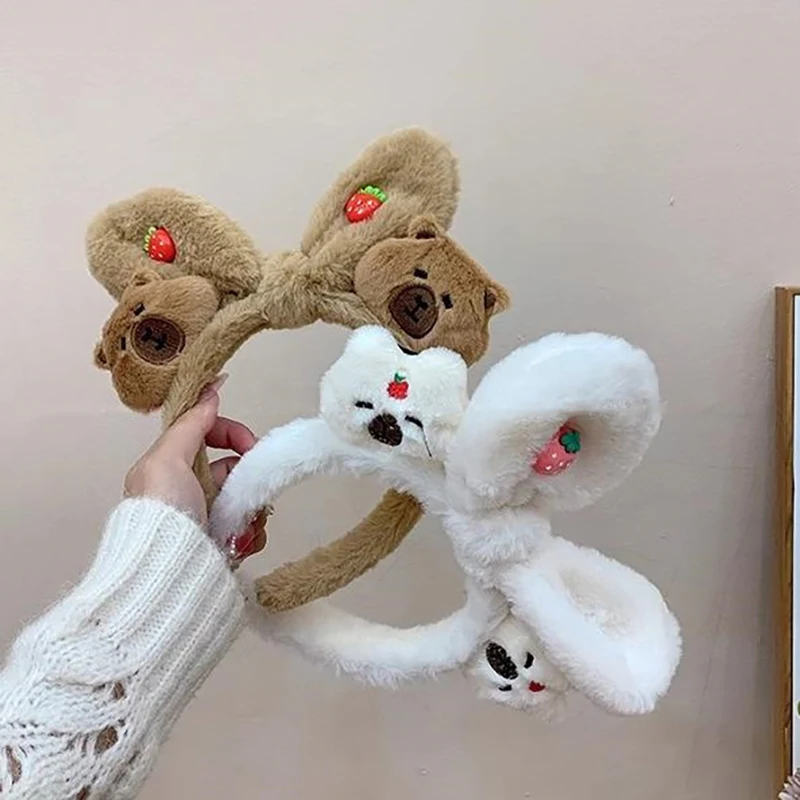 Мультяшная капибара для мытья лица повязка волос милая плюшевая кукла на голову