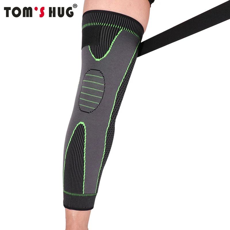 

1 pcs Lengthen Sports Knee Support Leg Protector Leggings Long Green Stripe Bandage KneePads Non Slip Knee Warm Guard Sleeve