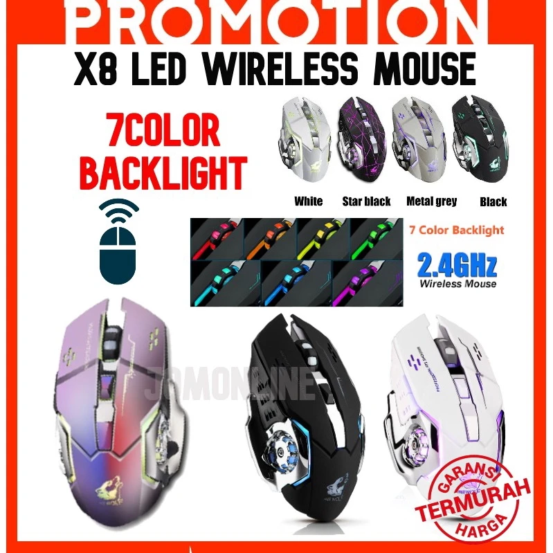 

New ~SHIP FROM KL~ Rechargeable X8 Wireless Silent LED Backlit USB Optical Ergonomic Gaming Mouse LED mouse computer mouse