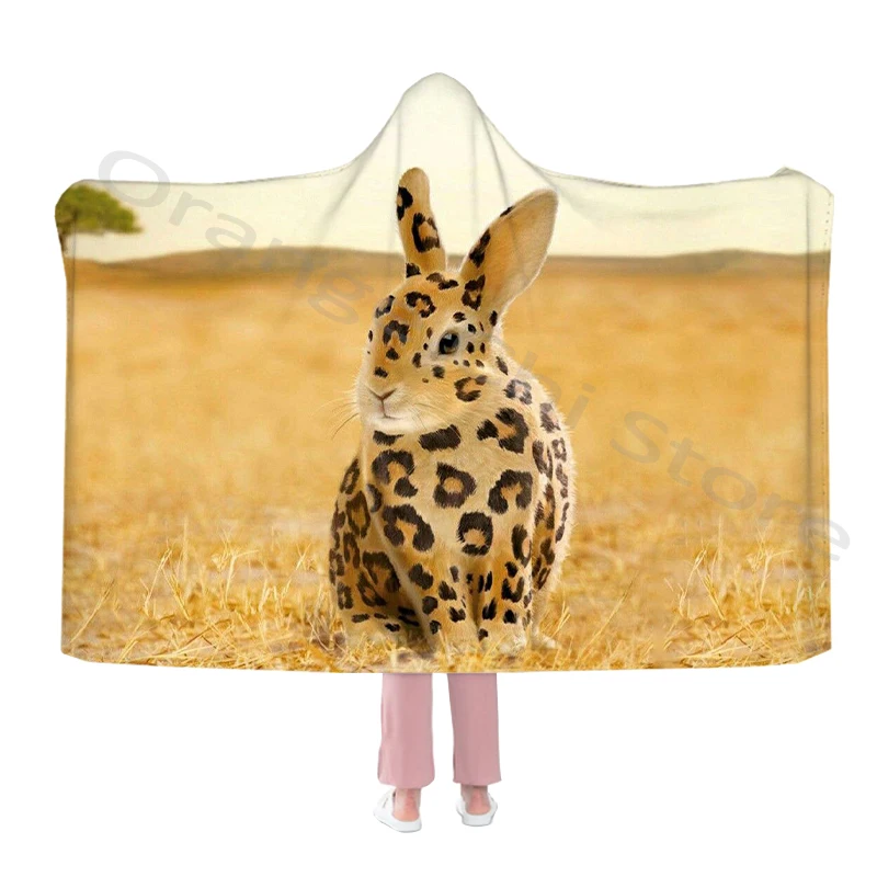 

Creative Rabbit Print Cool Hooded Blanket and Fancy Cape Warm Soft Flannel Throws for Adults and Kids for All Seasons