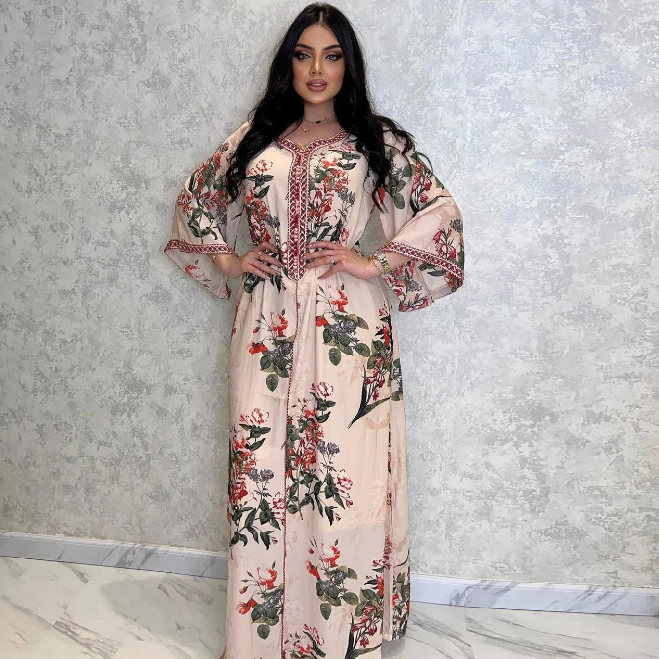 

Muslim Women's Clothing Abaya Daily Series Light Pink Print Dress