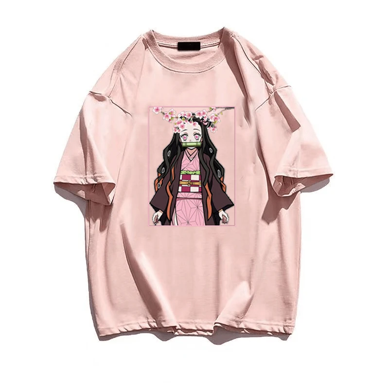 Anime Demon Slayer Solid Graphic T-shirt Kamado Nezuko Kimetsu No Yaiba Ins Men Women Tees Cotton Harajuku Streetwear Tops