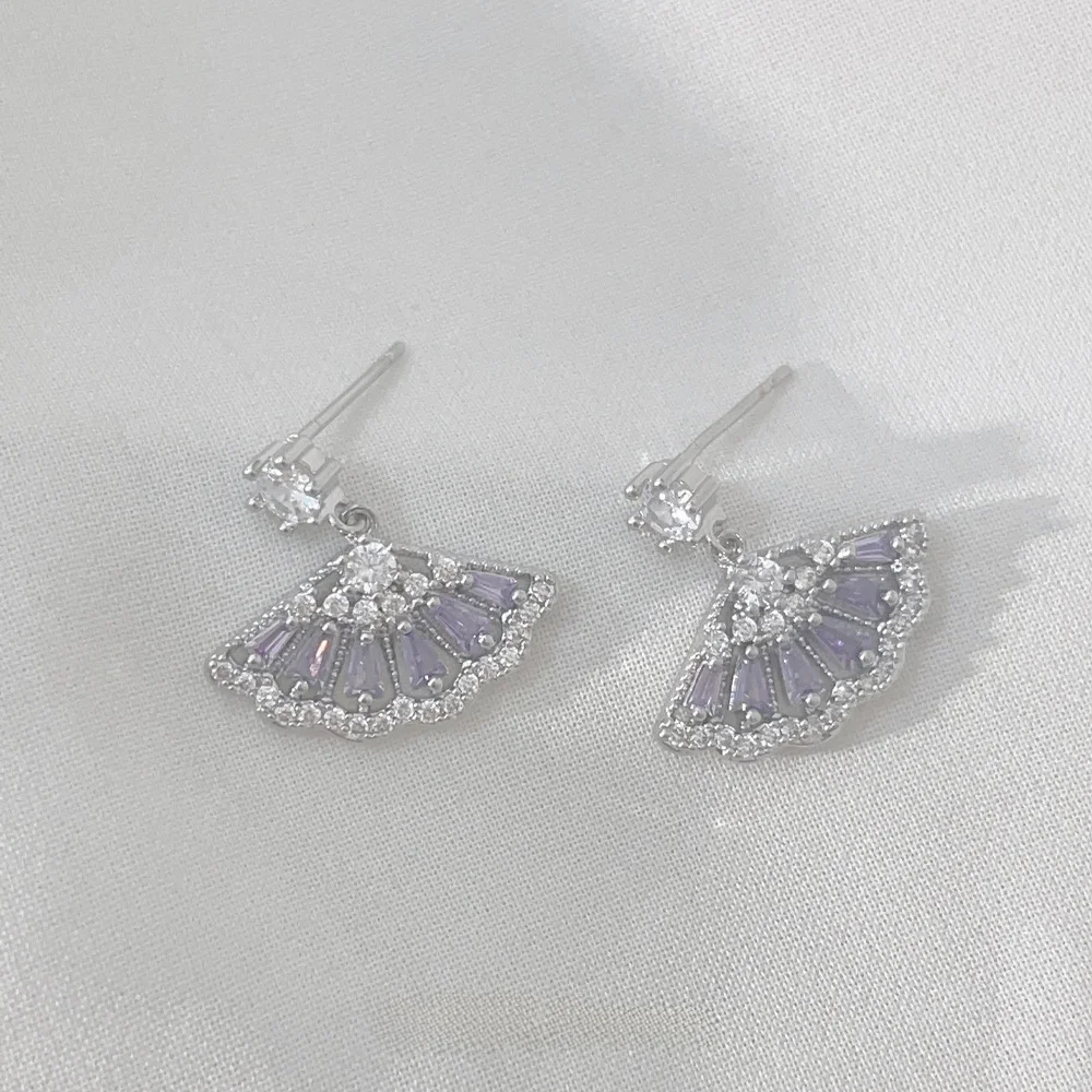 Ziluo Secret Fan новые китайские серьги в форме веера с фиолетовым цирконием легкие