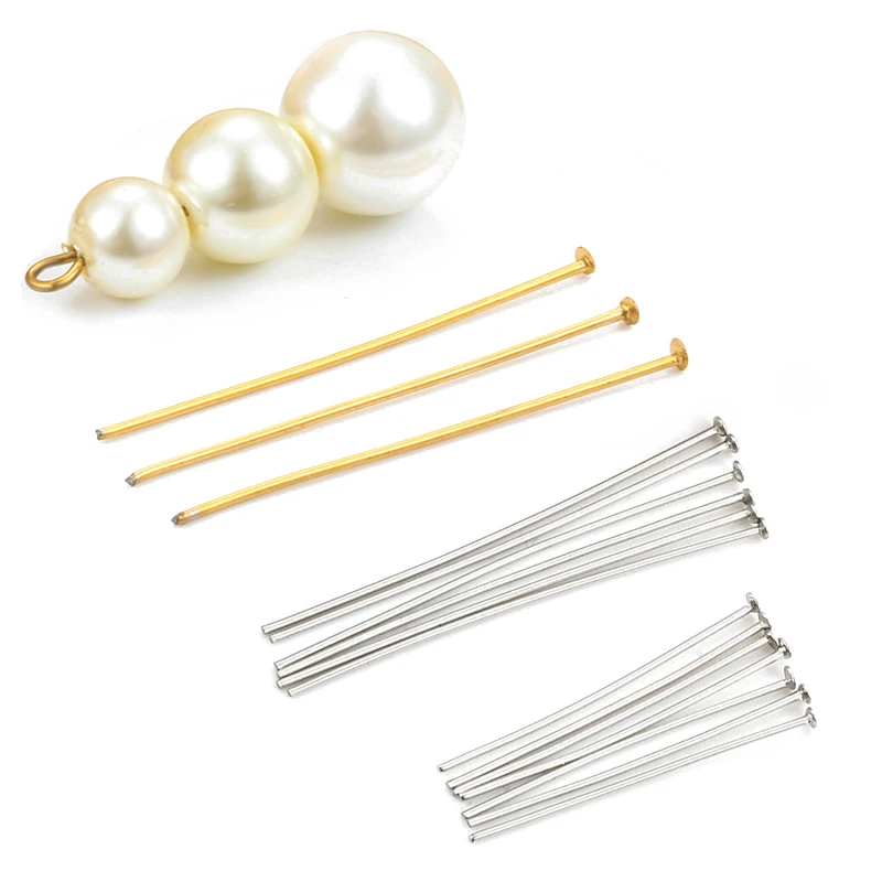 

100Pcs 20 25 30 35 40mm Stainless Steel Gold Plated Flat Head Pins Satin Beading Pins For Diy Earrings Bracelet Jewelry Making