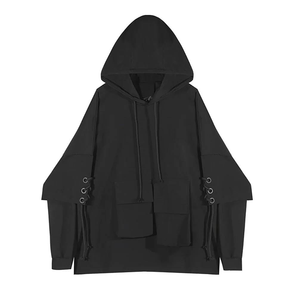 

Hip Hop Black Hoodie Sweatshirt Men Oversize Streetwear Multiple Pockets PulloverS Women Casual Harajuku Darkwear Hoodies Spring