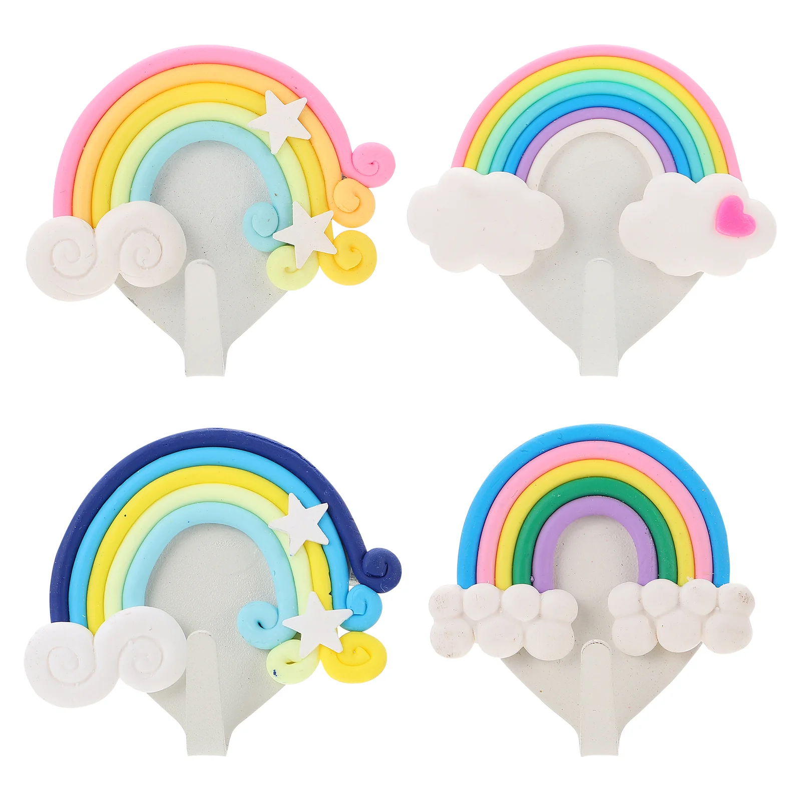 

4 Pcs Rainbow Heart Hook Sundries Hanger Wall Mounted Key Holder Lovely Keychain Keys Storage Hanging
