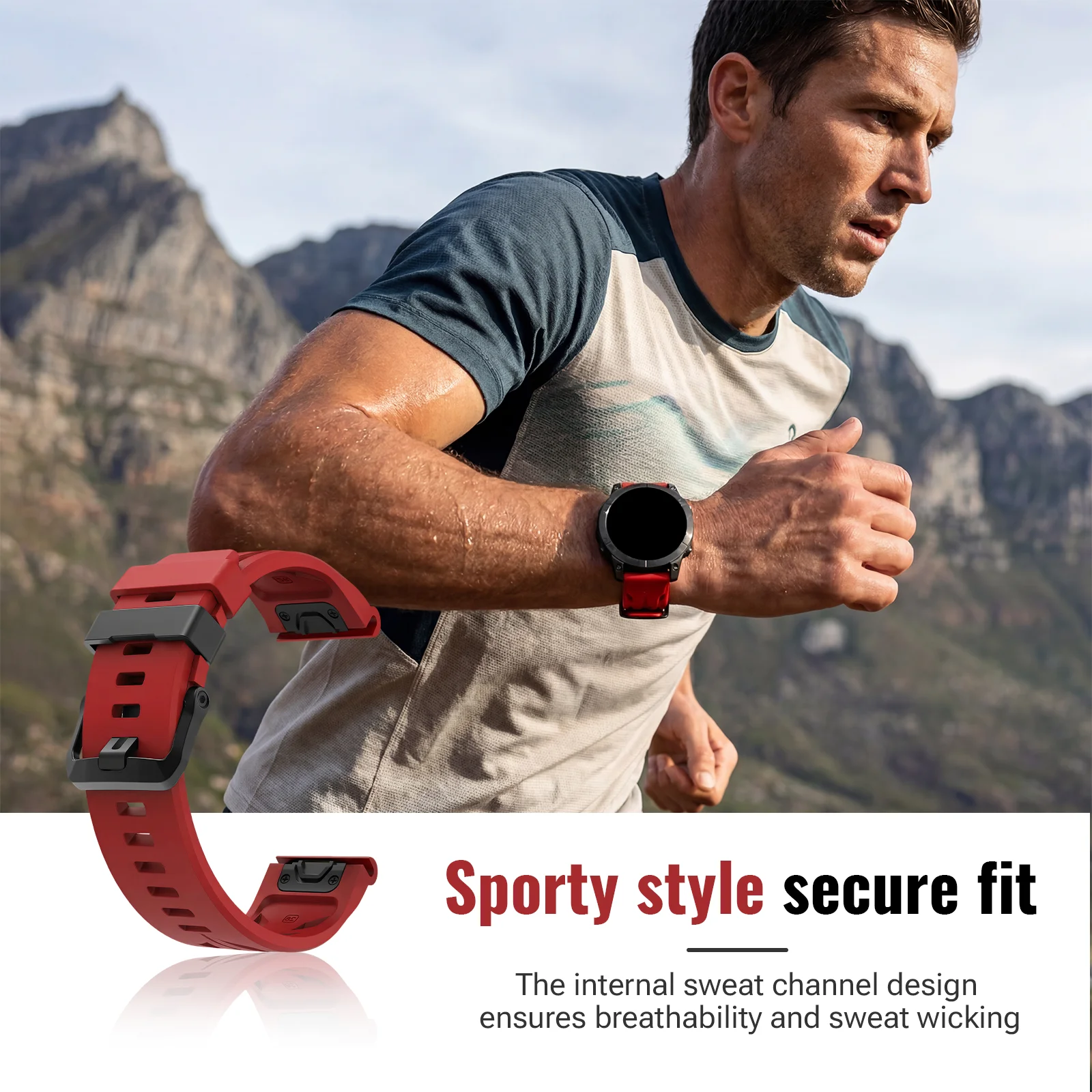 Фото Спортивный ремешок для часов 22/26 мм, совместимый с Garmin Fenix 5X 5X Plus 6 6X 6X Pro 7X 8 (51/47 мм), силиконовый унисекс-браслет №5