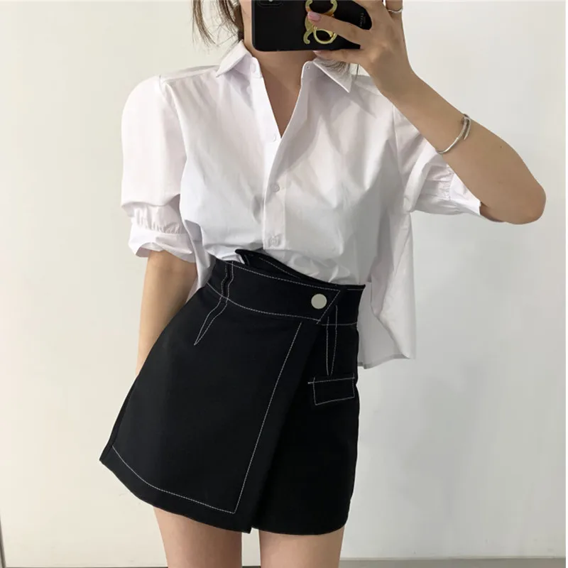 Блузка женская плиссированная Свободная белая с отворотом на спине