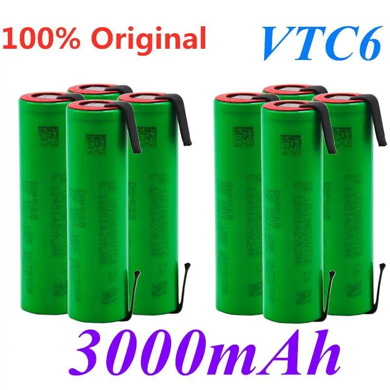 

100% new Original 3.7 V 3000mAh 18650 battery for US18650 Sony VTC6 30A toys tools flashlight battery + DIY nickel piece