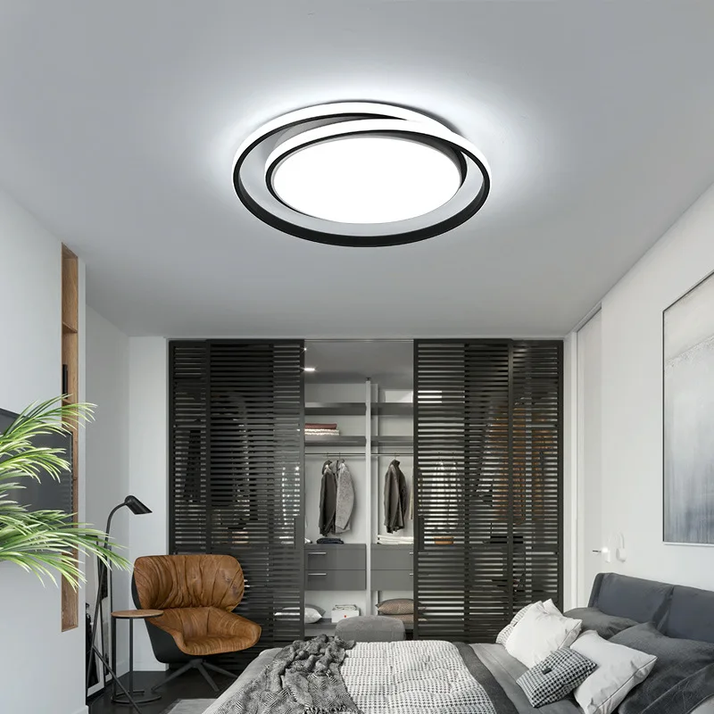 Modern LED Ceiling Lights Chandelier Round Black Lamps Home Lighting Fixtures for Bedroom Study Dining Room Kitchen