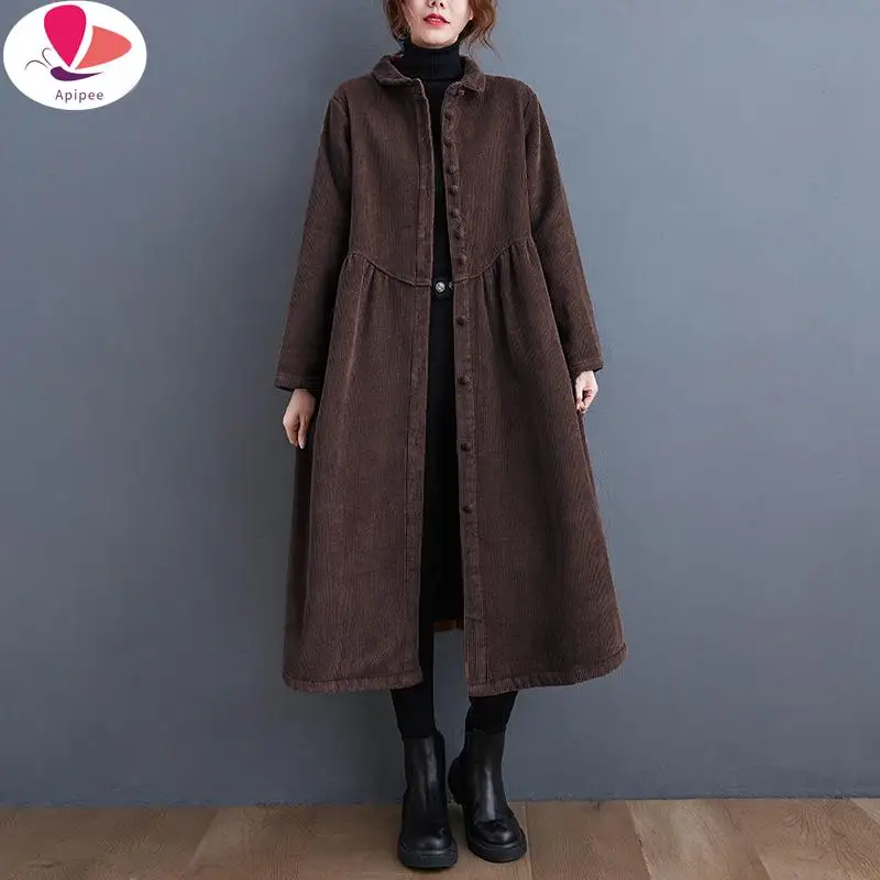 APIPEE вельветовый оверсайз с длинными рукавами винтажный повседневный свободный