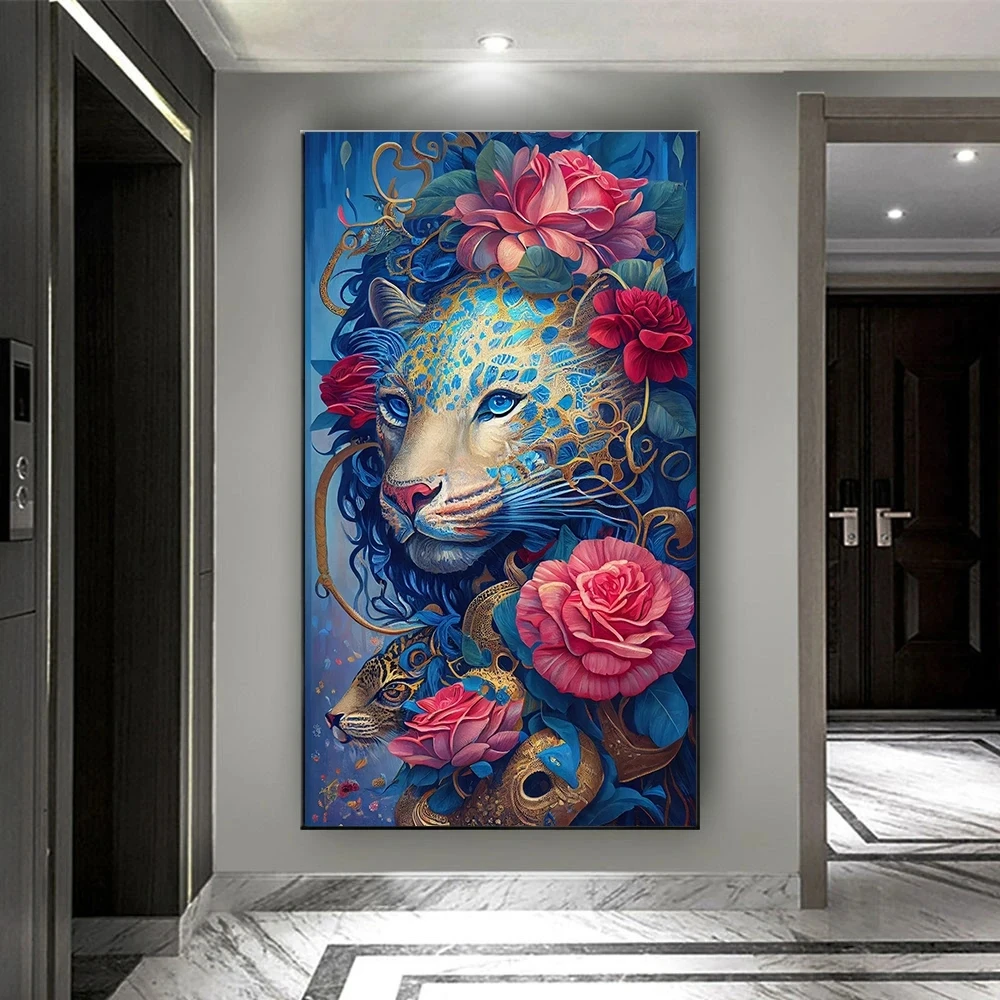 Алмазная живопись, новинка 2023, большой размер, фэнтезийное искусство, Леопардовый цветок, полная Алмазная вышивка, мозаика, картина фотообои X1203