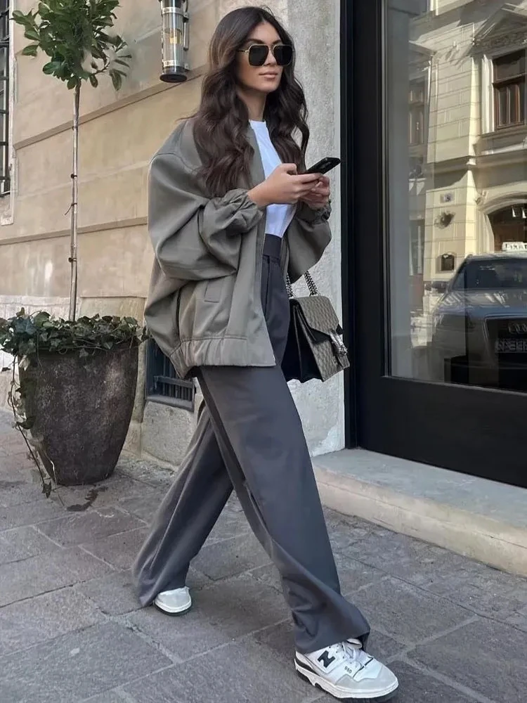 

Za Women Fashion Loose Long Sleeve Bomber Jacket 2023 Spring Fashion Zipper Baseball Coat High Street Casual Female Outerwear