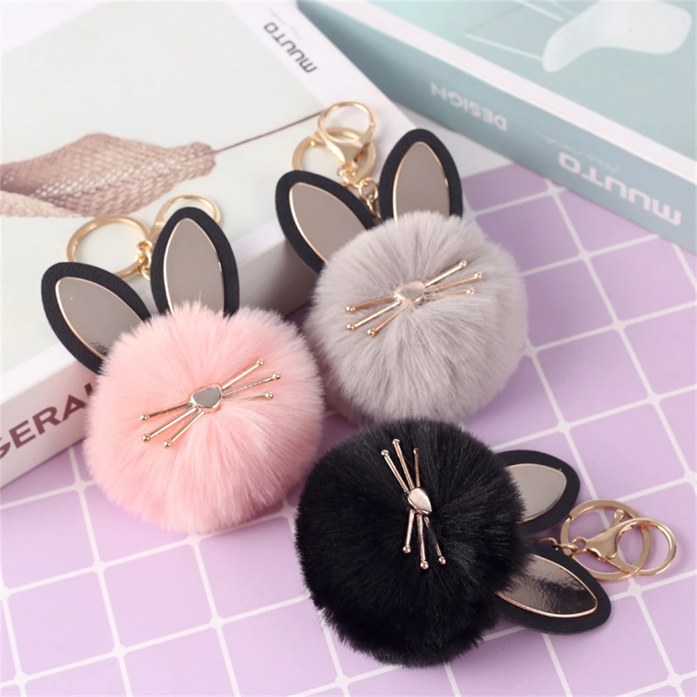 Lovely Cat Fur Ball Charms Keychain Fashion Anime Kitten Pendant For Women Bag Ornaments Car Keyring Accessory For Girl Gifts