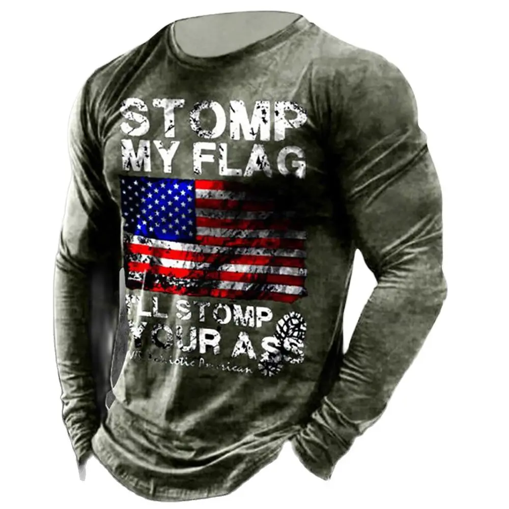 

Printed American T Shirt 3d Long Sleeve Loose Spring Fashion Letters Men Street Casual Breathable Oversized T Shirt Top Camiseta