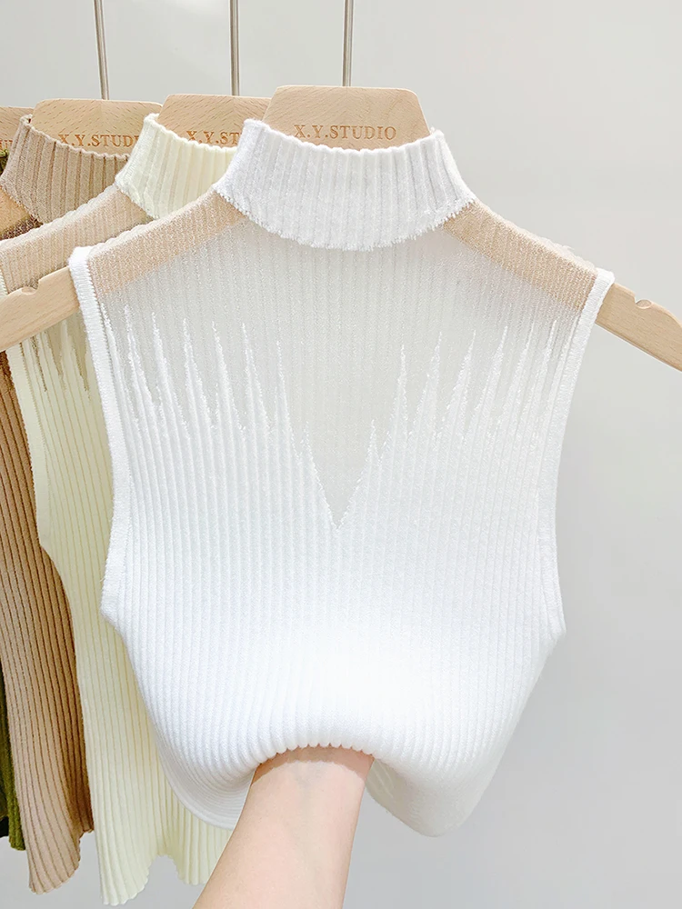 Женский сетчатый трикотажный топ Y2K майка с коротким воротником женский свитер