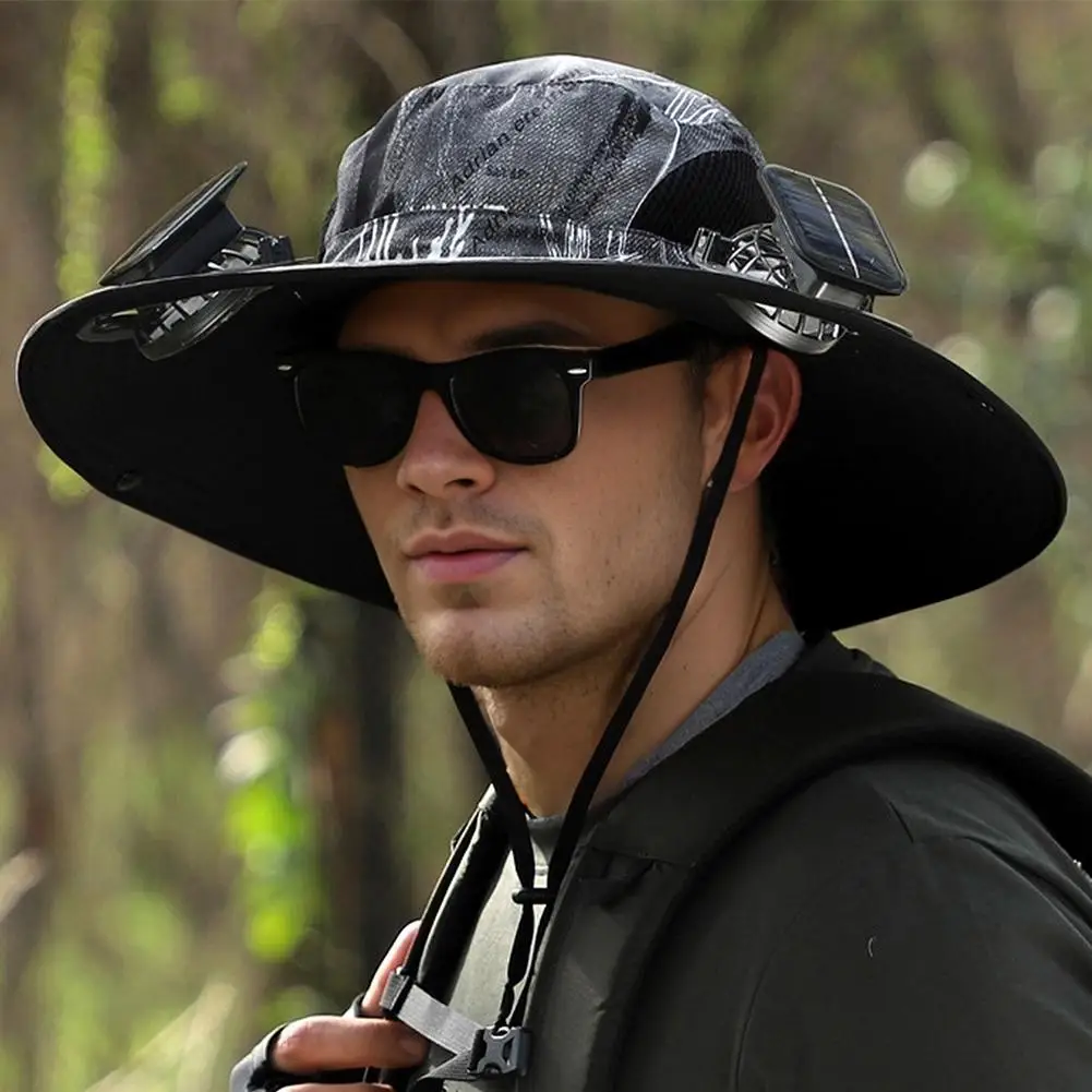 Шляпа рыбака с солнечным вентилятором широкополая дышащая защита от солнца