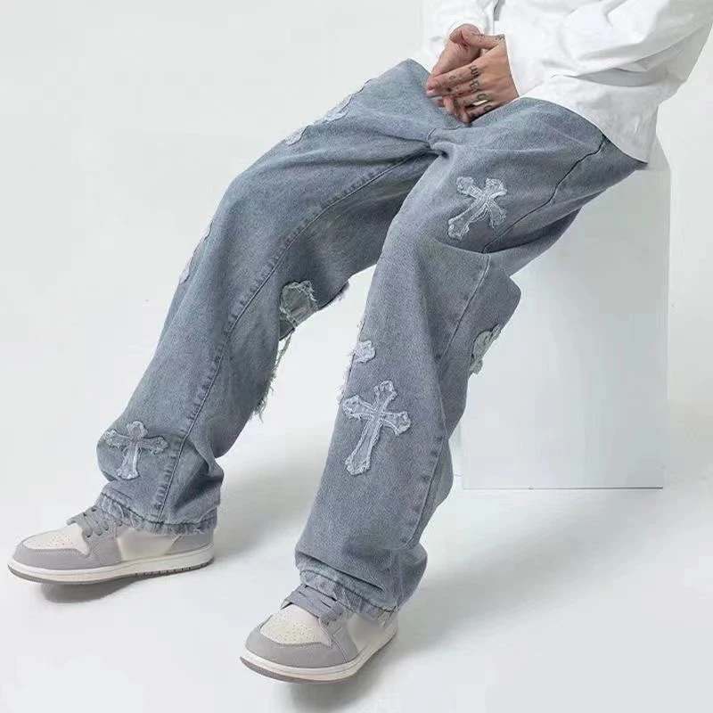 Retro Men's Y2K Clothes Baggy Wide Leg Jeans Hip Hop Fashion Clothing Women  Oversized Straight Trouser Streetwear Teachwear Man