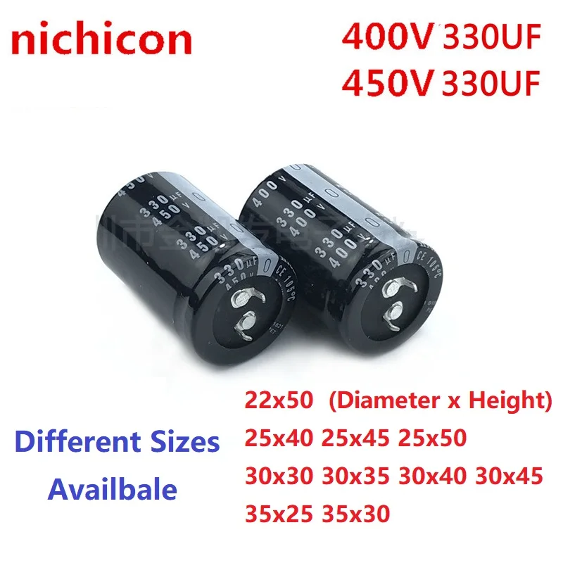 

2Pcs/Lot Nichicon 330uF 400V 330uF 450V 400v330uF 450V330uF 22X50 25X40/45/50 30x30/35/40/45 35x25/30 Snap-in PSU Capacitor