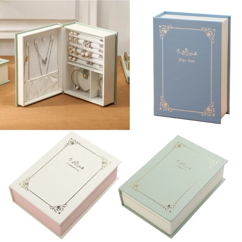 

PU Leathers Velvets Jewelry Travel Book Jewelry Box Necklace Stand Display Tray Storage Box for Bracelets Y08E