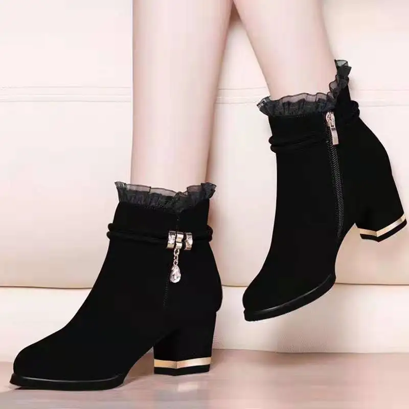 

Plus Size 35-43 Winter Casual Women Pumps Warm Ankle Boots Waterproof High Heels Snow 2022 Shoes Botas Patent Botas Muje