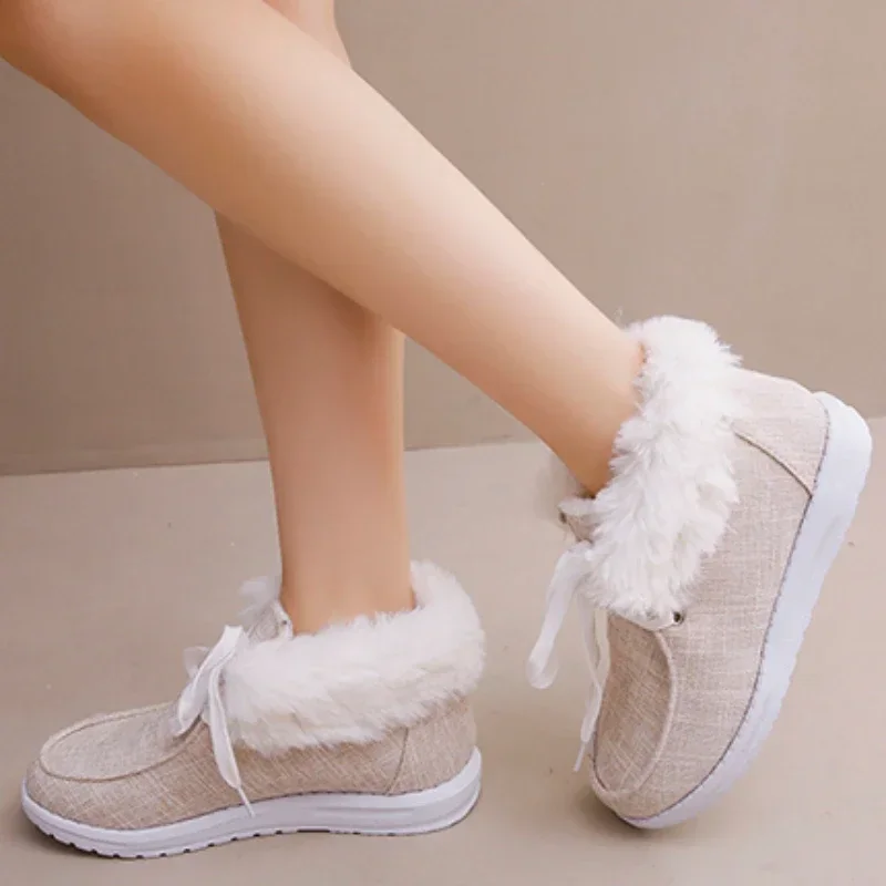 

Женские ботинки на шнуровке, теплые однотонные ботинки с круглым носком, на низком каблуке, повседневная обувь для снега, зима 2023