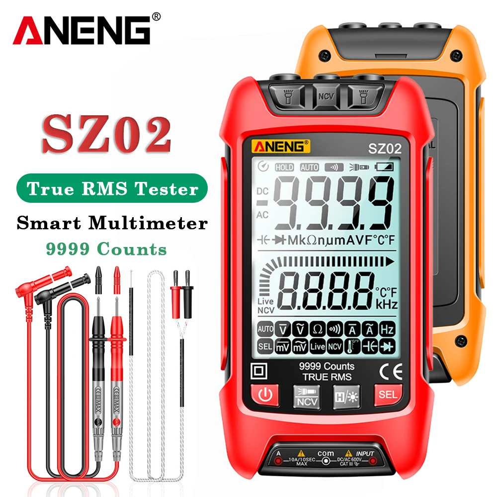 

ANENG SZ02/01 Digital Multimeter Transistor Smart Testers 9999 Counts True RMS Auto Electrical Capacitance Meter Temp Resistance