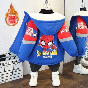 Imported Boys Spiderman Cartoon Hooded Coat Autumn Winter Thickening Keep Warm Jacket Kids Long Sleeve Cotton