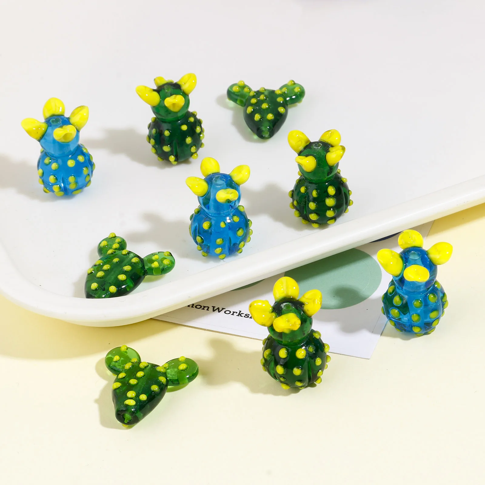 DoreenBeads Cute 2PCs Lampwork Glass 3D Beads Cactus Spacer Beads For Women DIY Making Bracelets Necklace Party Jewelry Gift images - 6