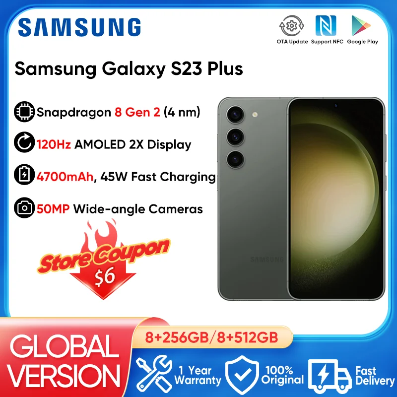 2023 Samsung Galaxy S23 Plus 5G Smartphone 256GB/512GB Qualcomm Snapdragon 8 Gen 2 6.8'' 120Hz AMOLED 2X Display Android13