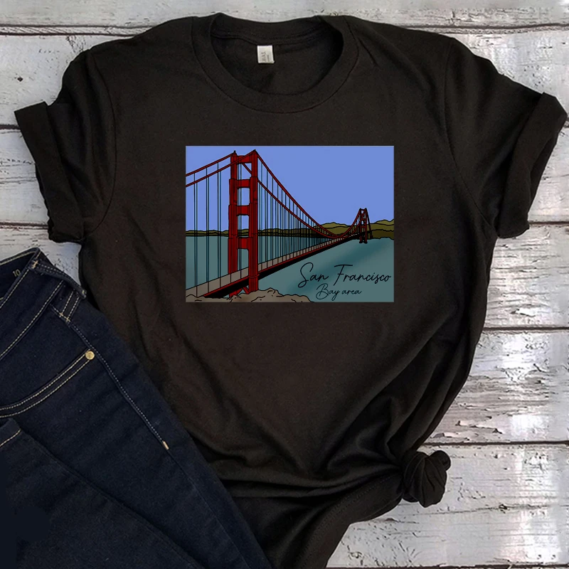Женская Винтажная Футболка с принтом Сан-Франциско Мост |