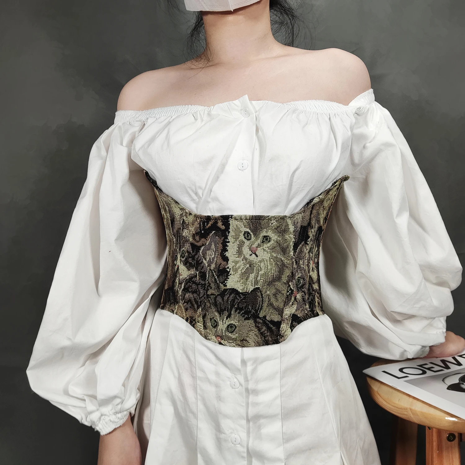 Женский Готический корсет в стиле стимпанк с принтом черной кошки