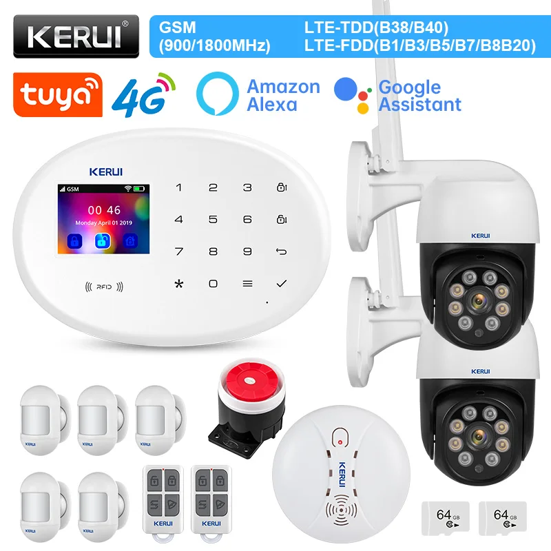

KERUI W204 Tuya Smart 4G GSM WIFI сигнализация Беспроводная сигнализация домашняя системная поддержка Alexa защита от взлома RFID датчик движения Детектор IP камера