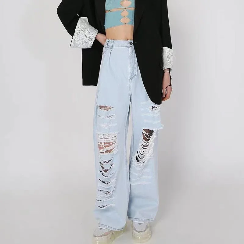 

Spring and Summer New Hole-cut Washed Wide-footed Denim Wide-leg Pants