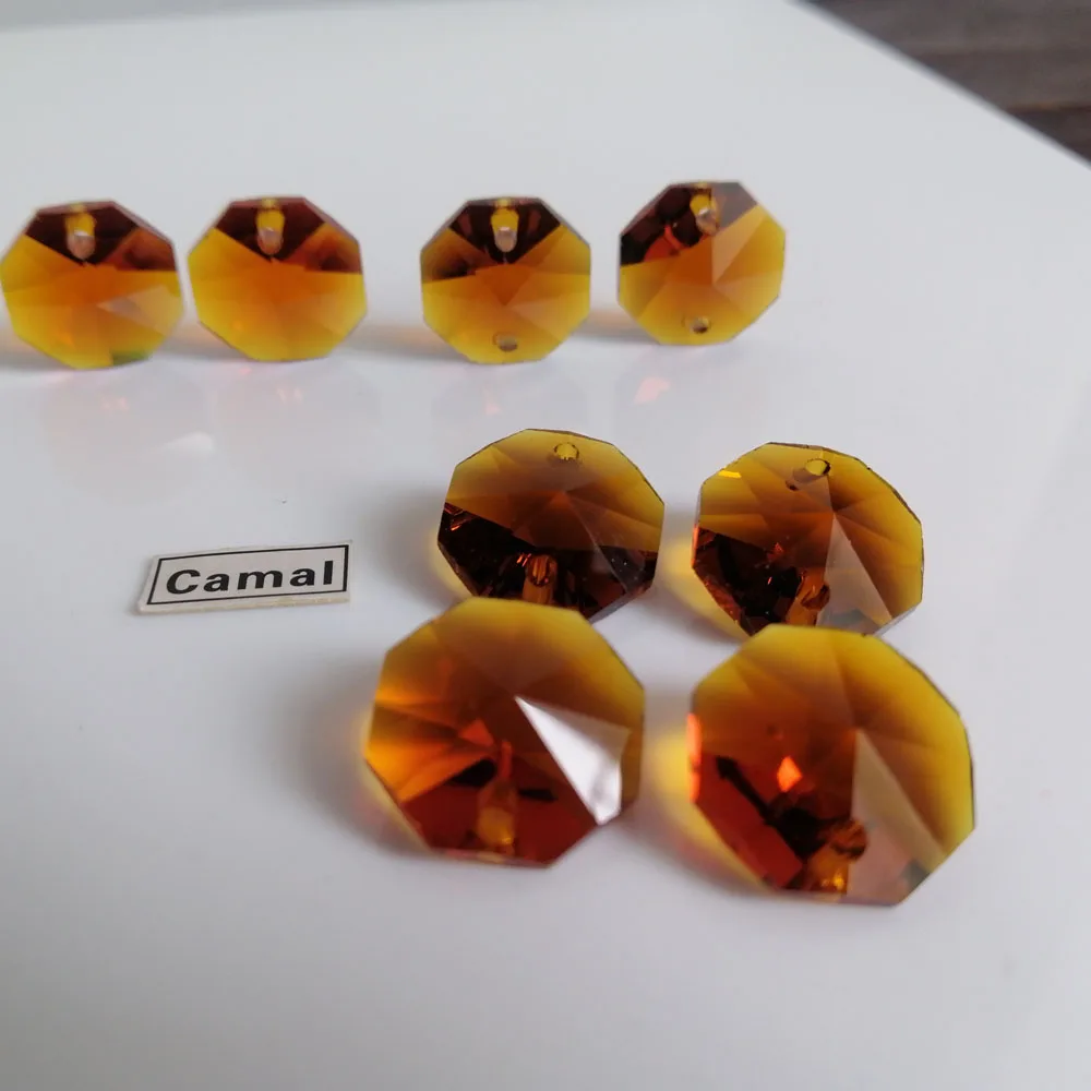Camal 20 шт. Янтарный 14 мм 1/2 отверстия хрустальные Восьмиугольные свободные бусины