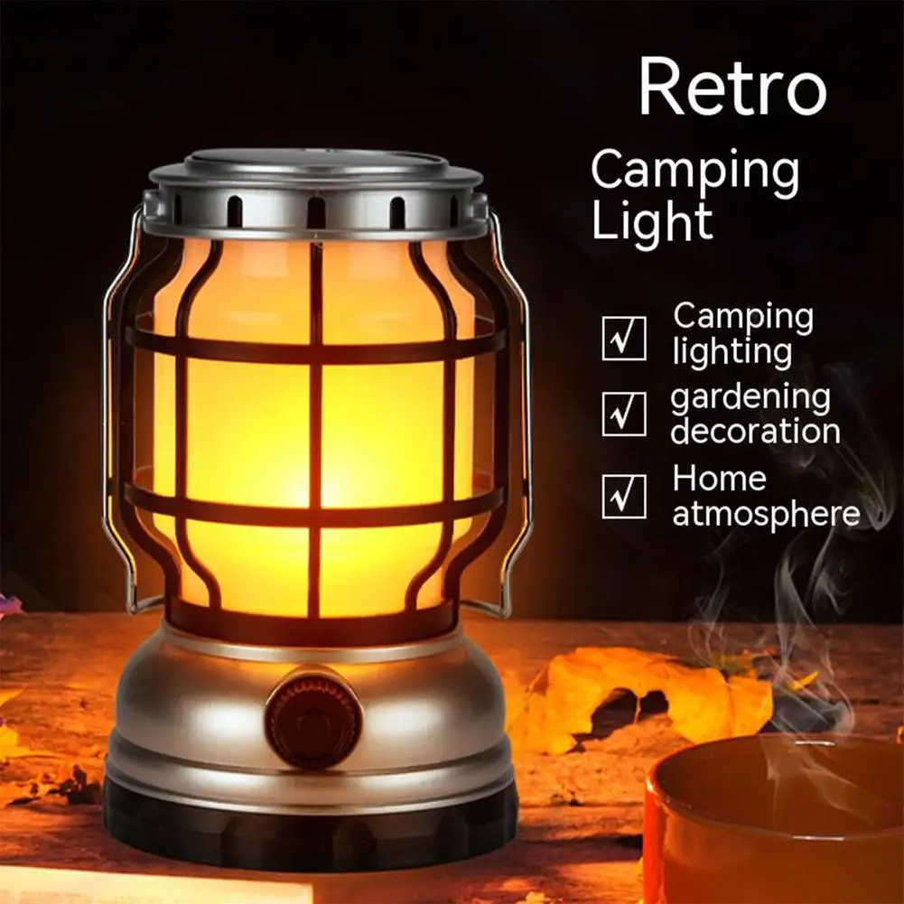 

Outdoor Retro Led Camping Lantern Portable Multifunctional Usb Rechargeable Portable Solar Hand Lamp