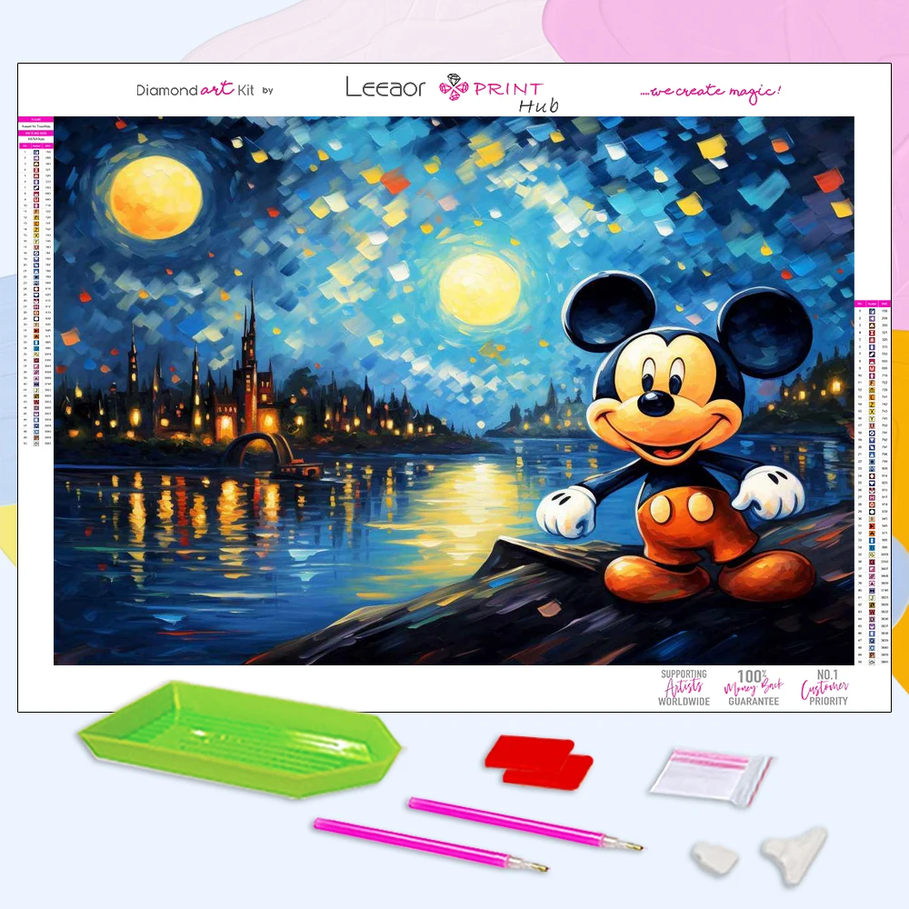 

Cartoon Diamond Painting Disney Starry Night Mickey Mouse Rhinestone Cross Stitch Kits Mosaic Embroidery Home Decor Wall Sticker