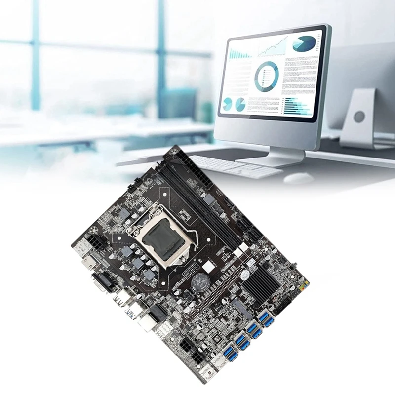 Материнская плата B75 для майнинга LGA1155 8xpcie USB3.0 G1620 ЦП + SATA кабель термоподушка