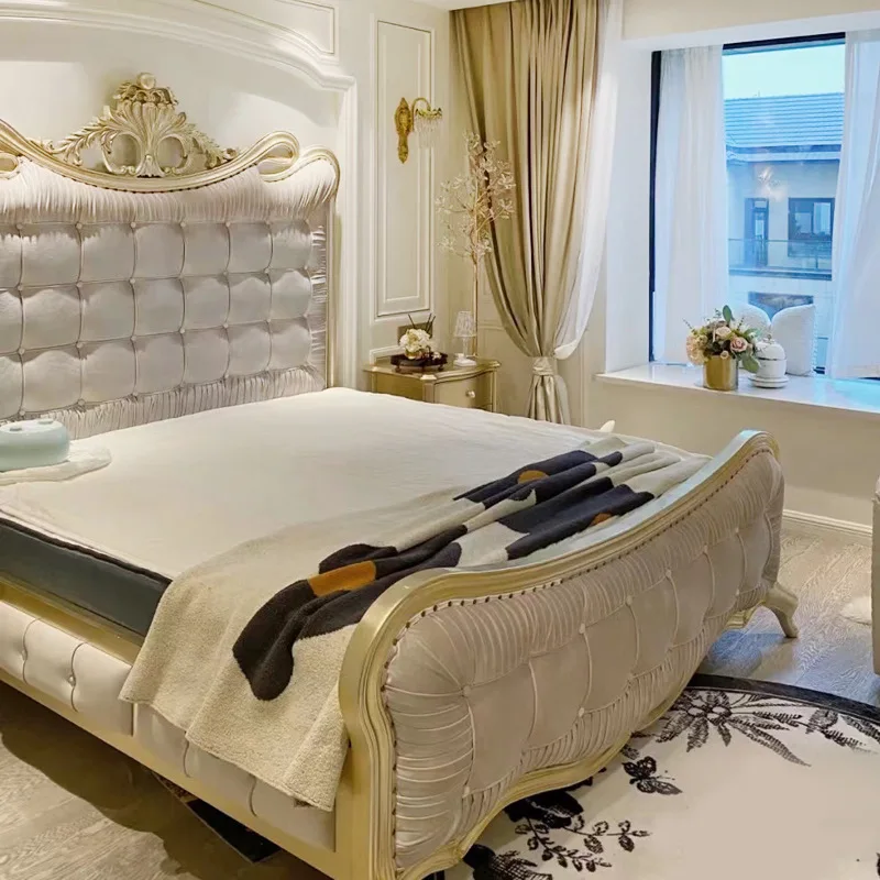 

French light luxury solid wood bed, American palace luxury retro velvet wedding bed, European double bed, modern luxury furnitur