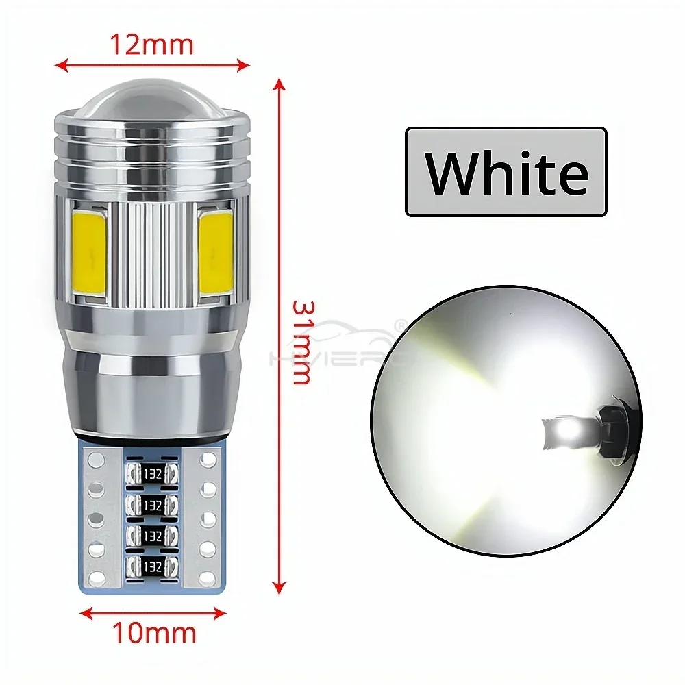 2 шт. T10 W5W интерьерный ксенон белый синий желтый светодиод CANBUS 6SMD 5630 объектив проектор твердые алюминиевые лампы боковой габаритный фонарь