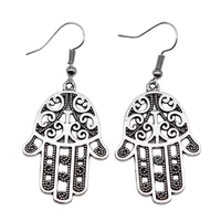 vintage silver color khamsah fatima hand drop earrings for women retro dangle earring female brincos muslim jewelry gift