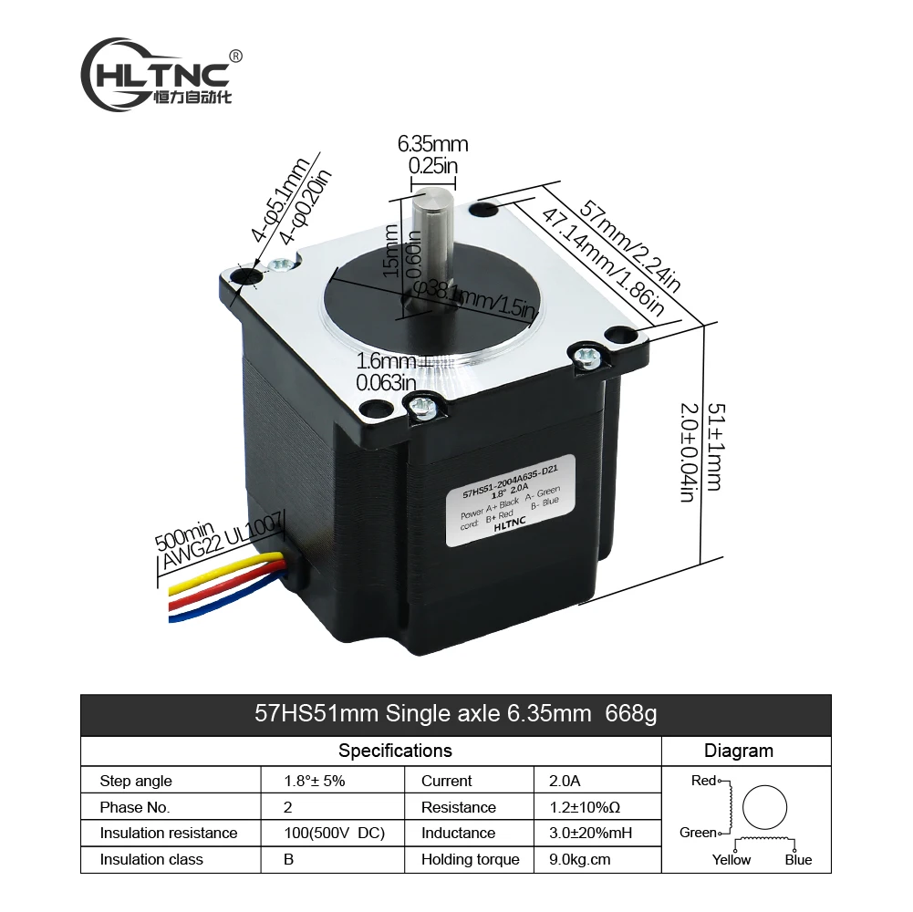 Комплект шагового двигателя HLTNC 57*51 для фрезерного станка с ЧПУ двигатель Nema 23