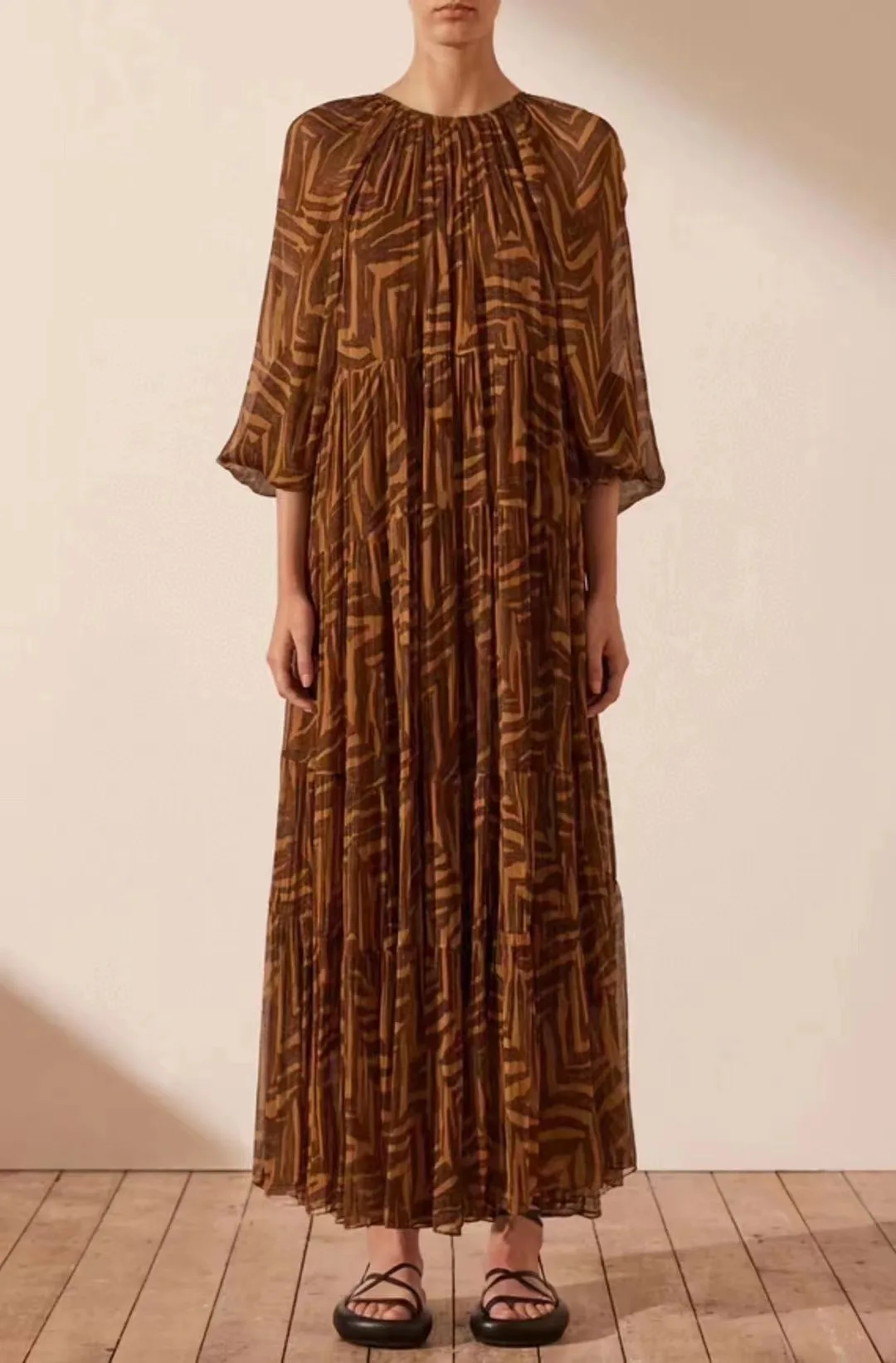 

New holiday style print atmosphere lazy loose skirt slimming dress