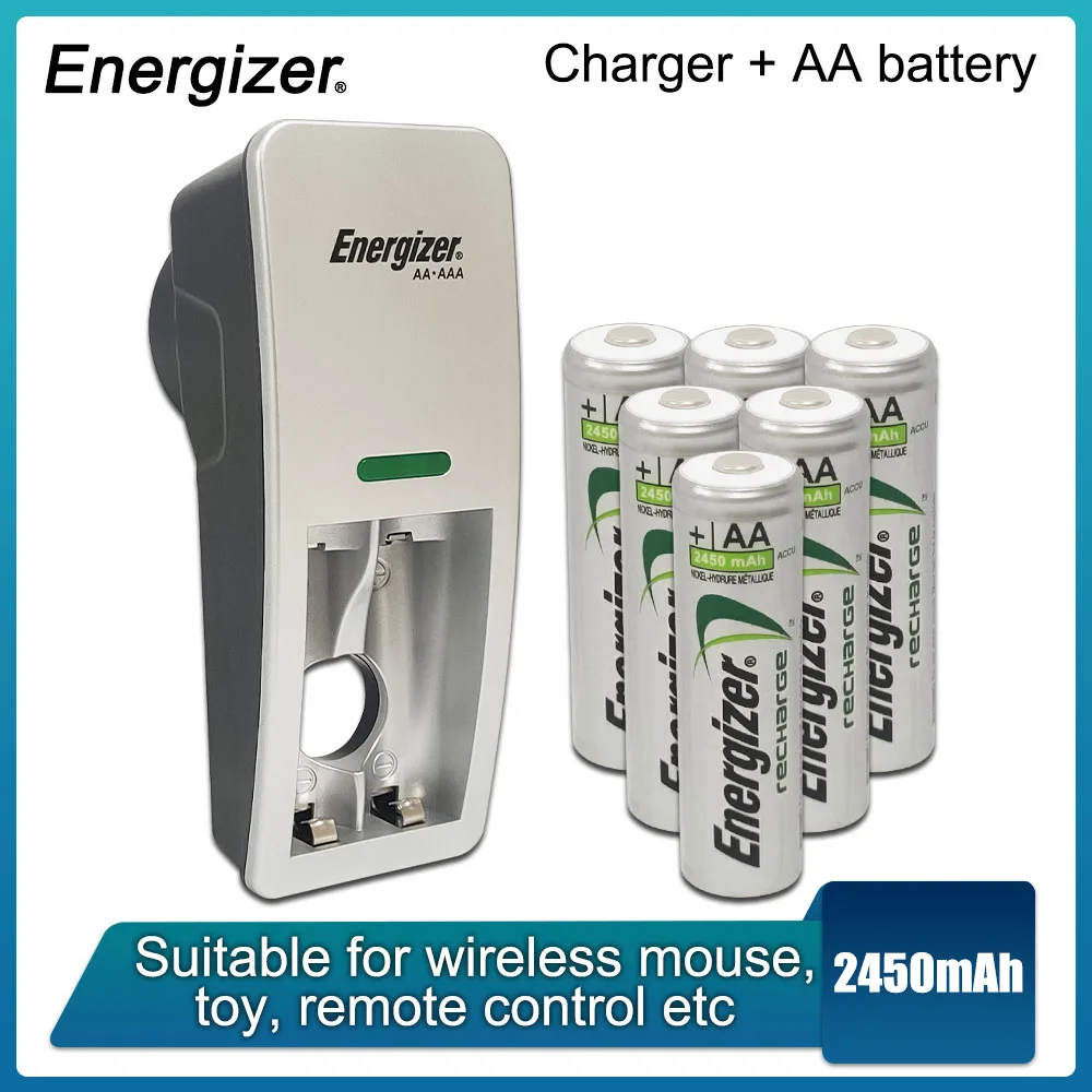 

Energizer 1.2V 2450mAh AA NI-MH NIMH Rechargeable Battery for Camera Toy Mouse Flashlight MP3 Remote Control+2 Plug In Charger