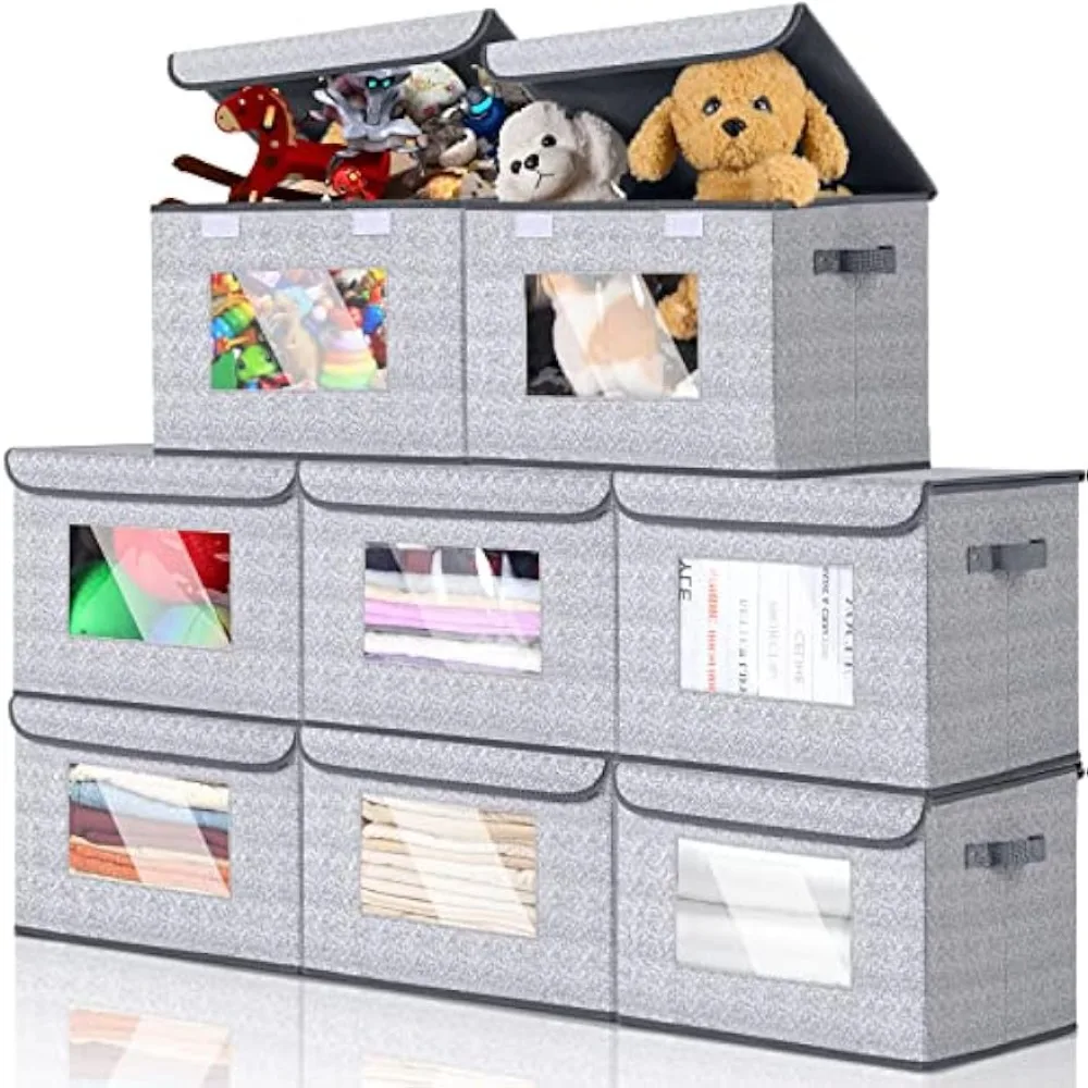 

8 Pack Foldable Nursery Storage Bins 40L Collapsible Closet Organizer Bins Organizer Basket with Flip Top Lid Fabric Storage Box