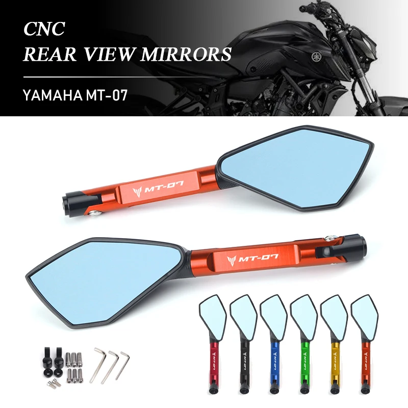 

Motorcycle CNC Aluminum Rear View Mirrors Blue Anti-glare/Clear Mirror For YAMAHA MT-07 MT07